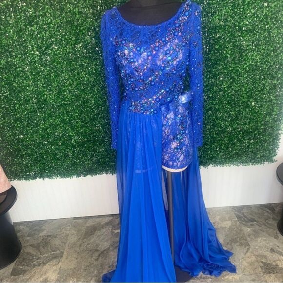 Royal Blue Gown Romper Dress MNM Couture - Picture 1 of 5